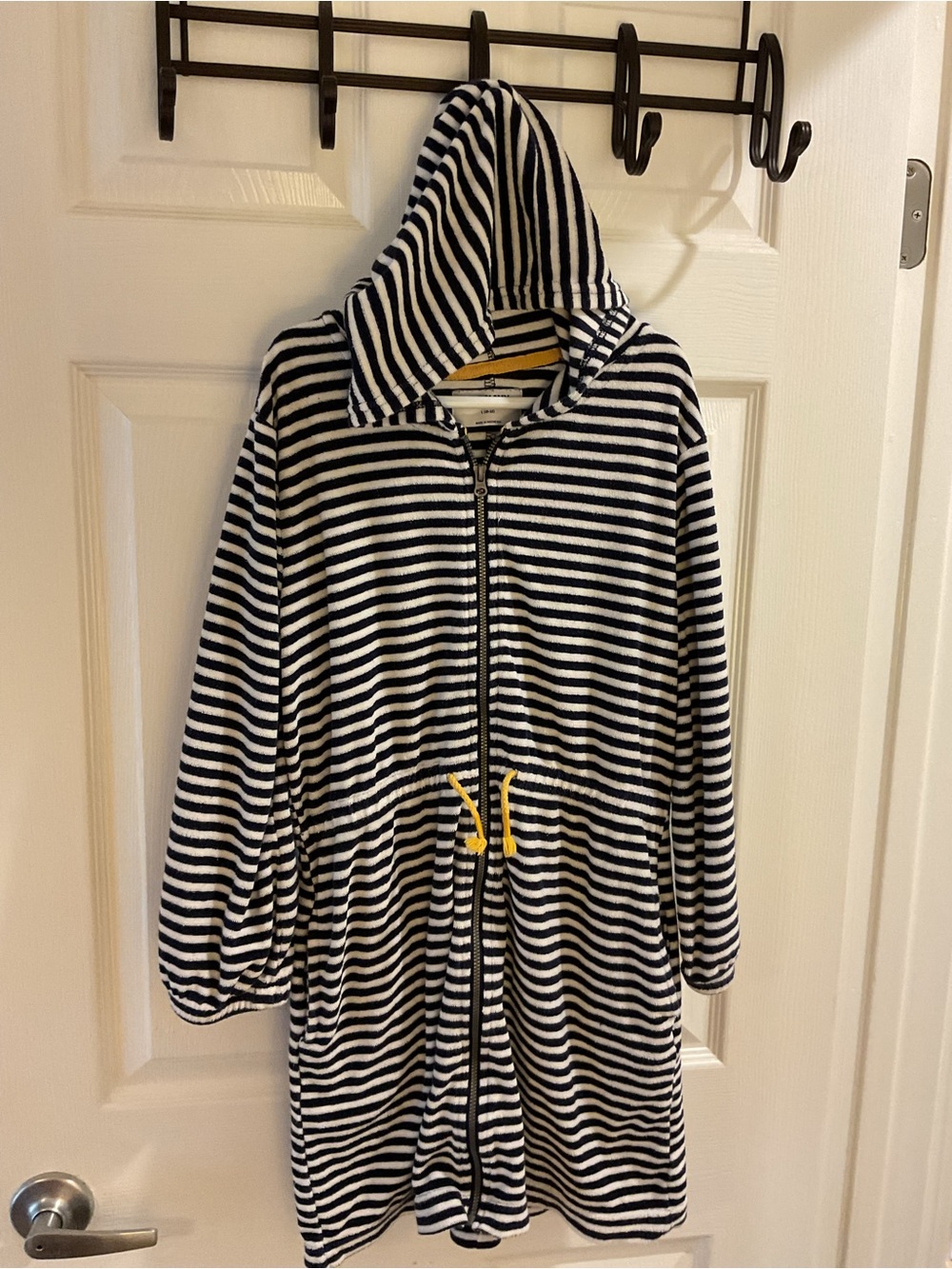 Old Navy Black and White Striped hooded Kids Swim Coverup size 10/12